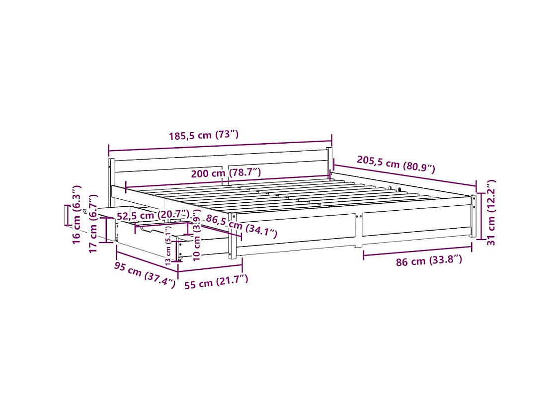Massivholzbett ohne Matratze Weiß 180x200 cm Kiefernholz