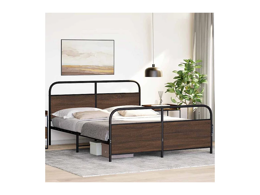 Cadre de lit en métal sans matelas chêne marron 160x200 cm