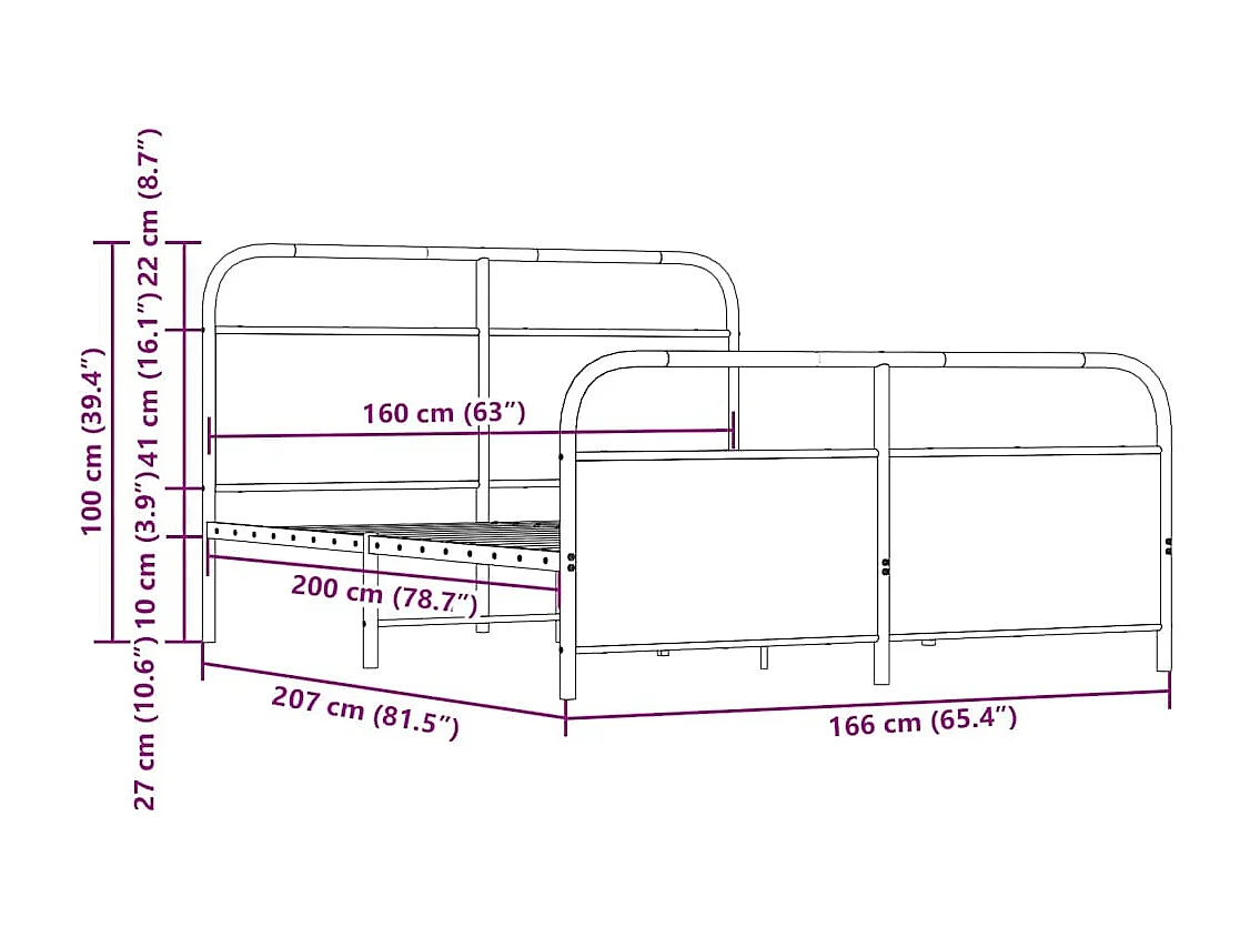 Bedframe zonder matras metaal bruin eikenkleurig 160x200 cm