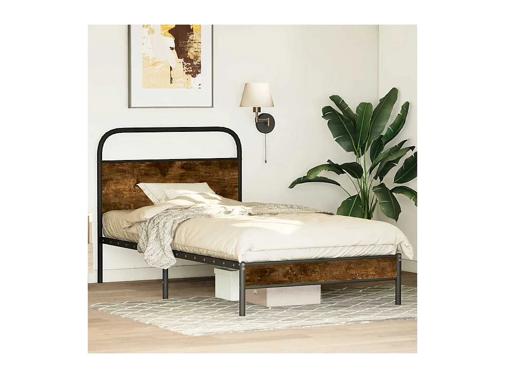 Cadre de lit sans matelas 90x200cm chêne fumé bois d'ingénierie