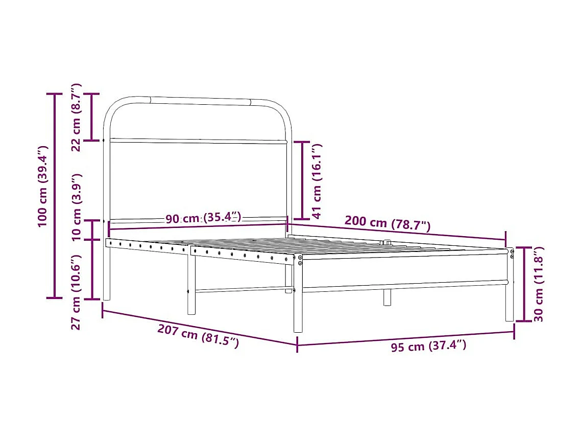 Bettgestell ohne Matratze 90x200 cm Räuchereiche Holzwerkstoff