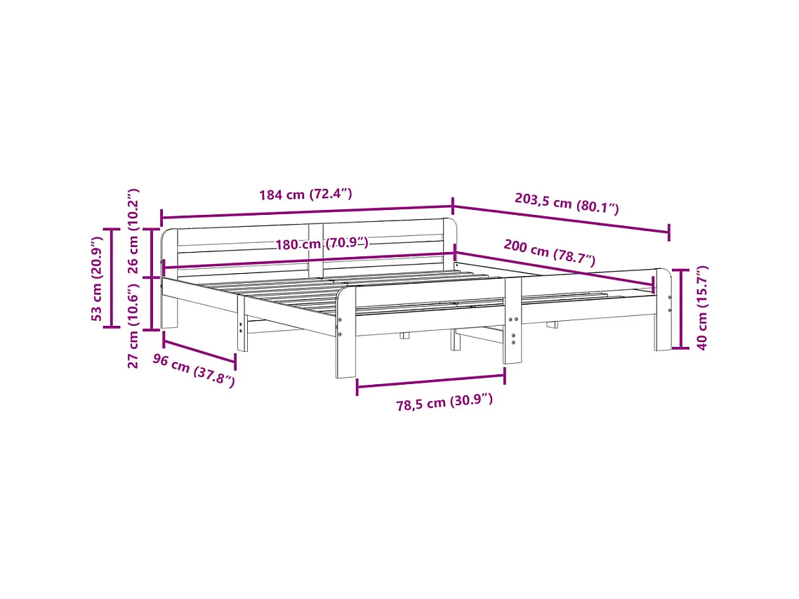 Letto senza Materasso Bianco 180x200 cm Legno Massello di Pino