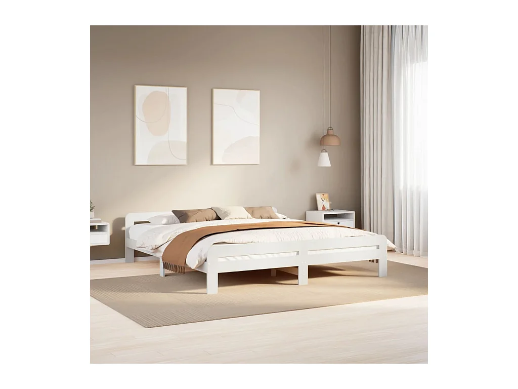 Cadre de lit sans matelas blanc 180x200 cm bois massif de pin