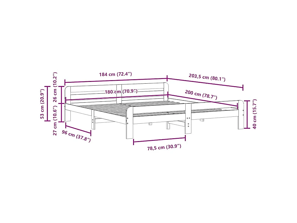 Bedframe zonder matras massief grenenhout wit 180x200 cm