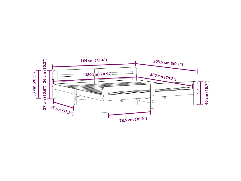 Bedframe zonder matras massief grenenhout wit 180x200 cm