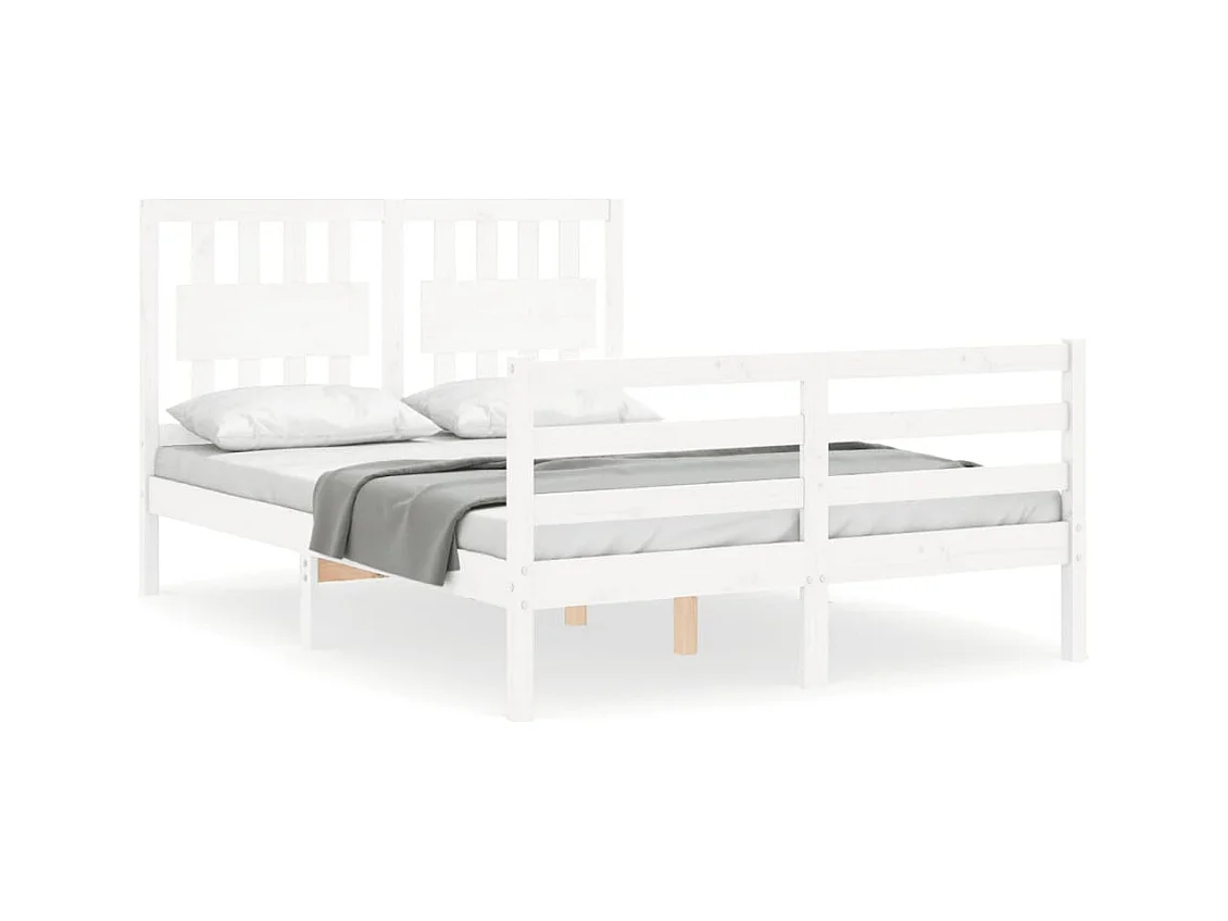 Bedframe met hoofdbord massief hout wit 140x200 cm