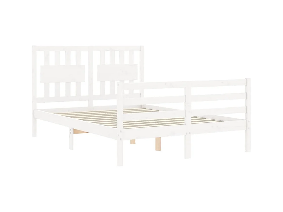 Bedframe met hoofdbord massief hout wit 140x200 cm
