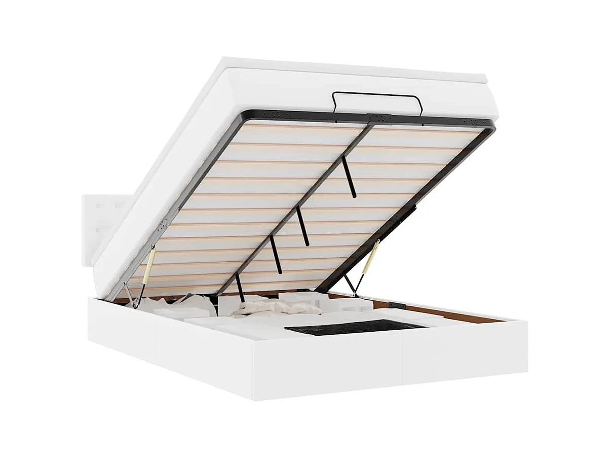 Cadre de lit ottoman avec matelas blanc 140x200 cm similicuir