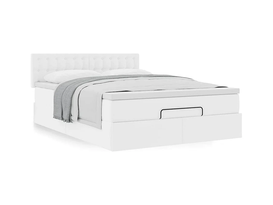 Cadre de lit ottoman avec matelas blanc 140x200 cm similicuir