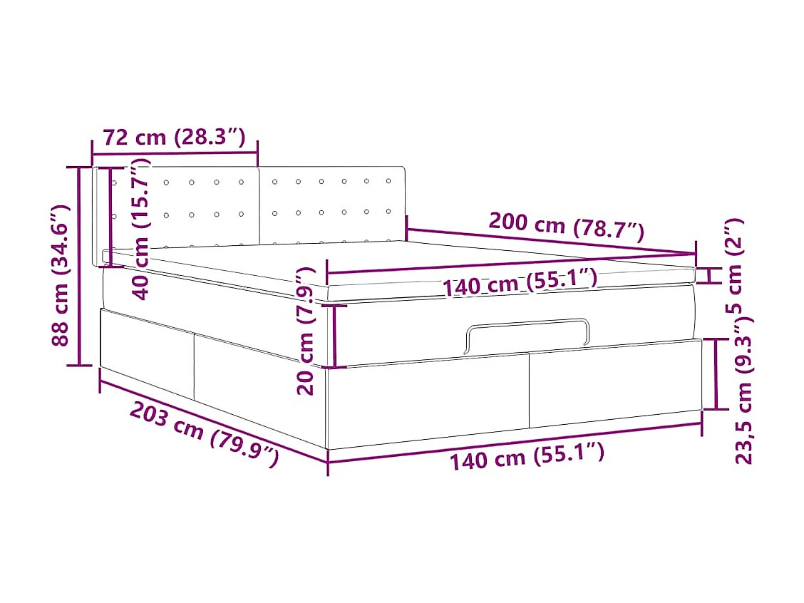 Cadre de lit ottoman avec matelas blanc 140x200 cm similicuir