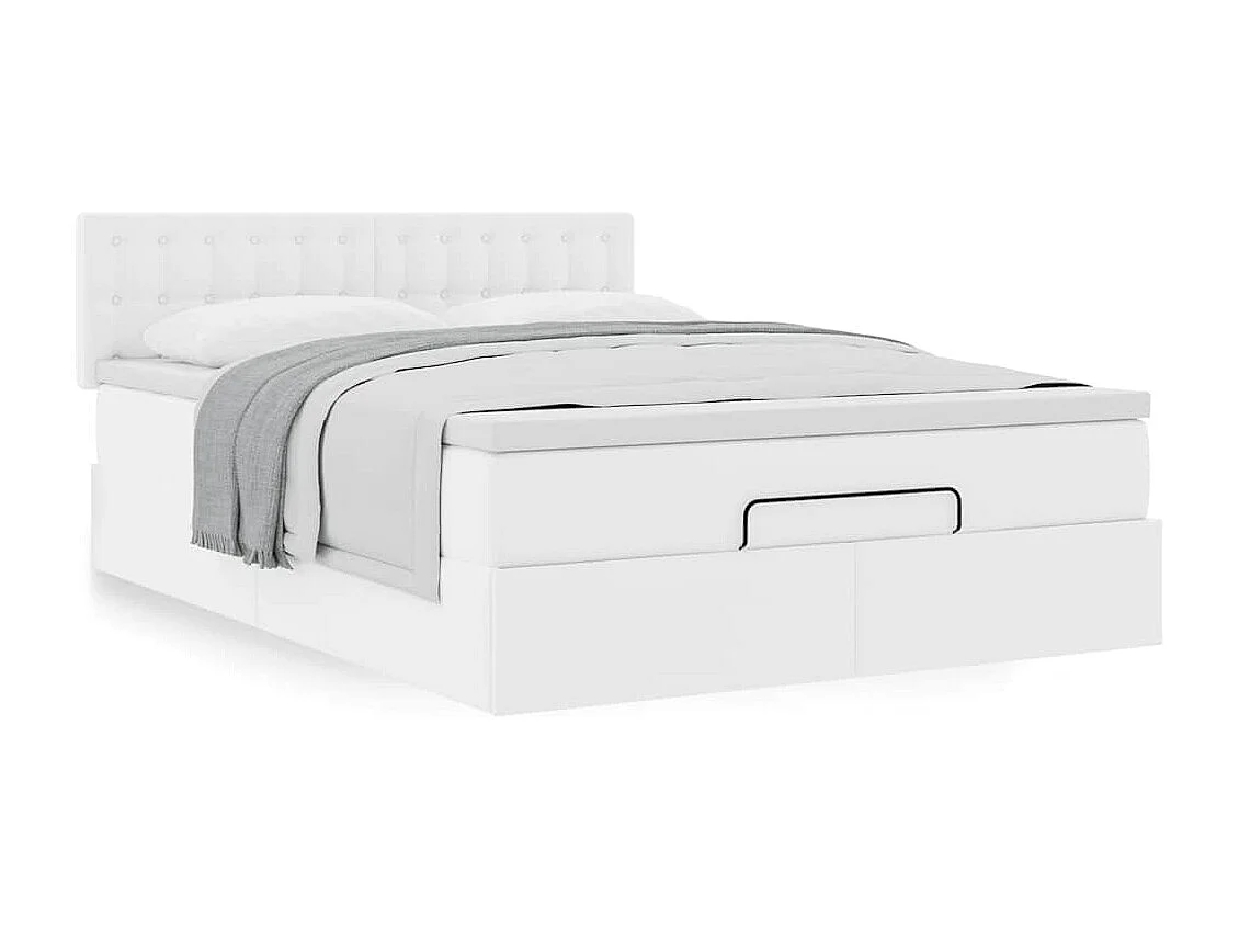 Cadre de lit ottoman avec matelas blanc 140x200 cm similicuir
