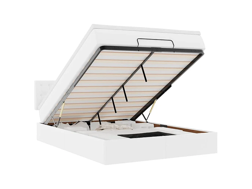 Estructura cama otomana colchón cuero sintético blanco