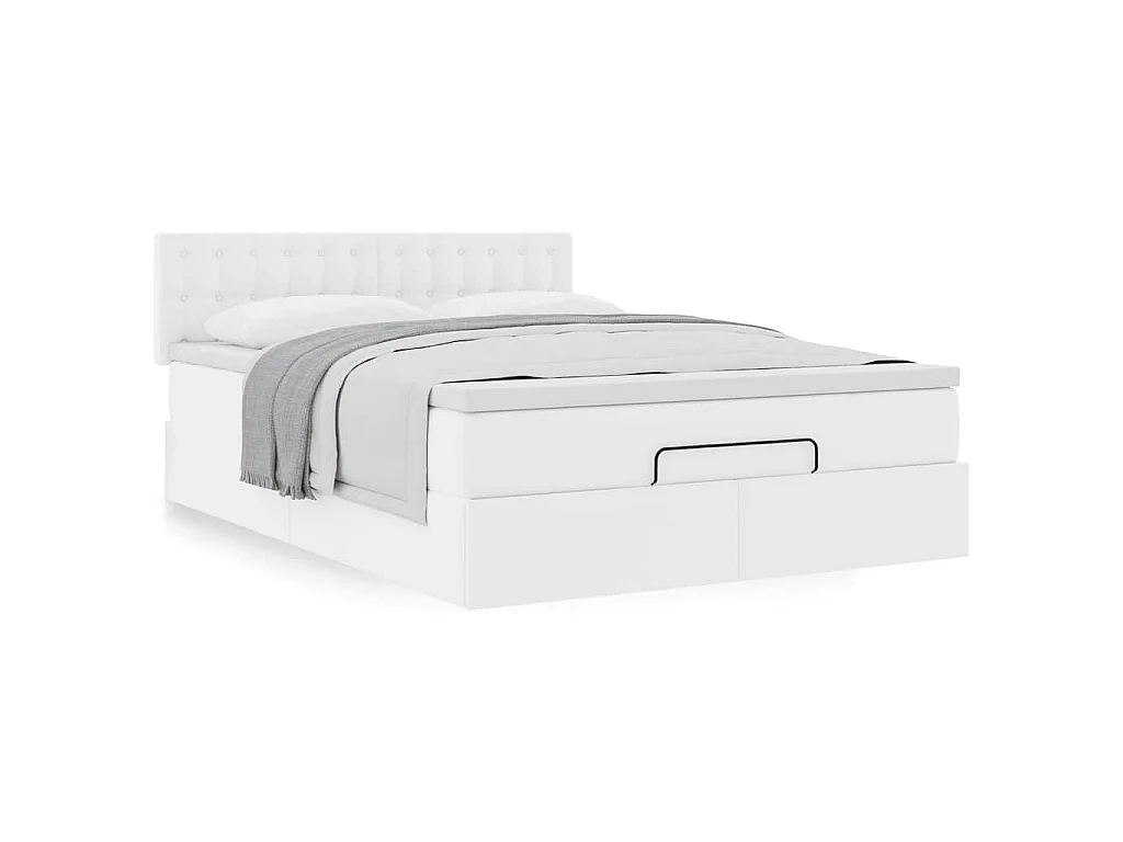Estructura cama otomana colchón cuero sintético blanco