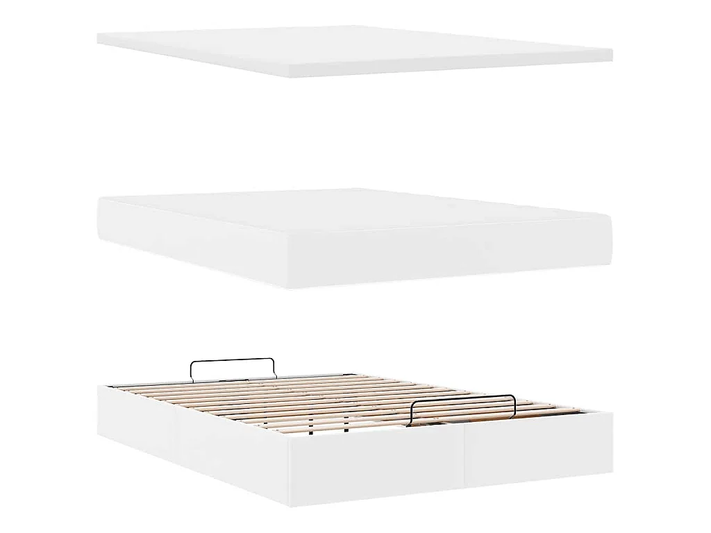 Estructura cama otomana colchón cuero sintético blanco