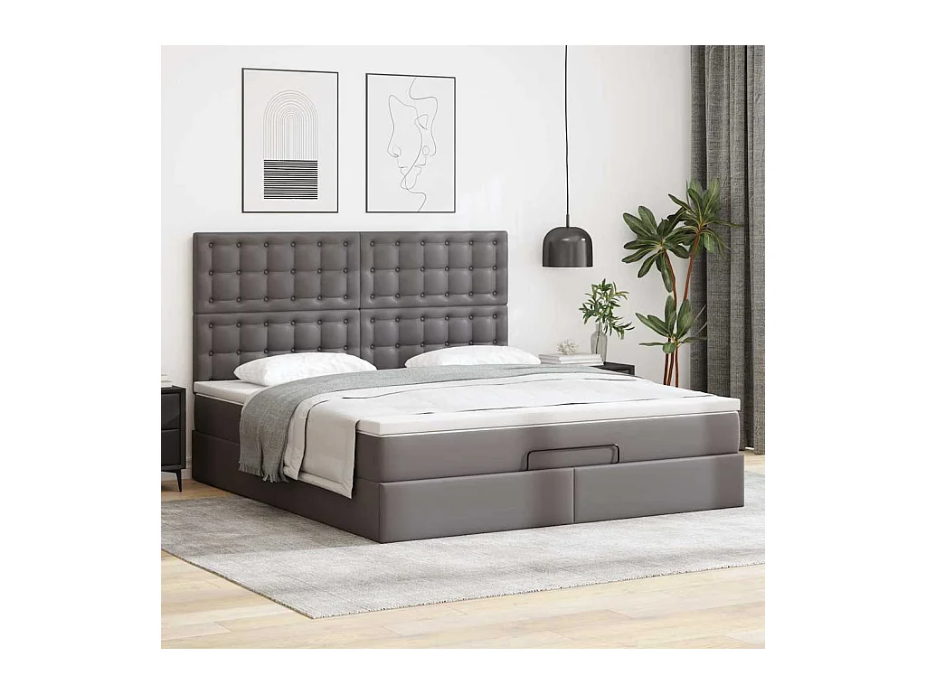 Ottoman-Bett mit Matratze & LEDs Grau 180x200 cm Kunstleder