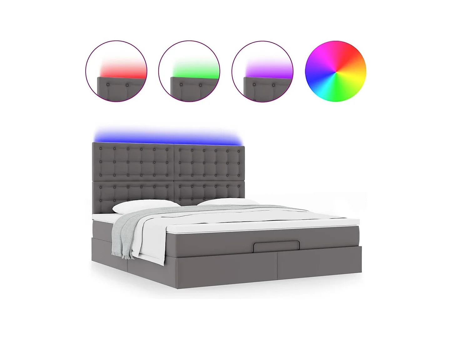 Ottoman-Bett mit Matratze & LEDs Grau 180x200 cm Kunstleder