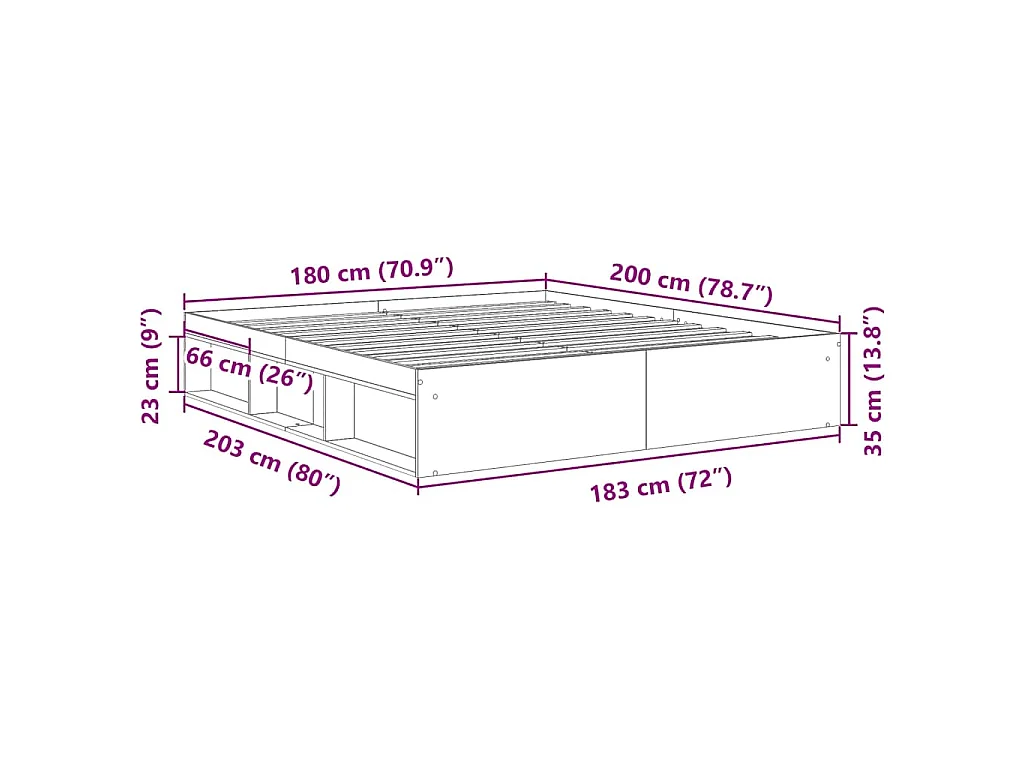 Estructura de cama sin colchón madera antigua 180x200 cm