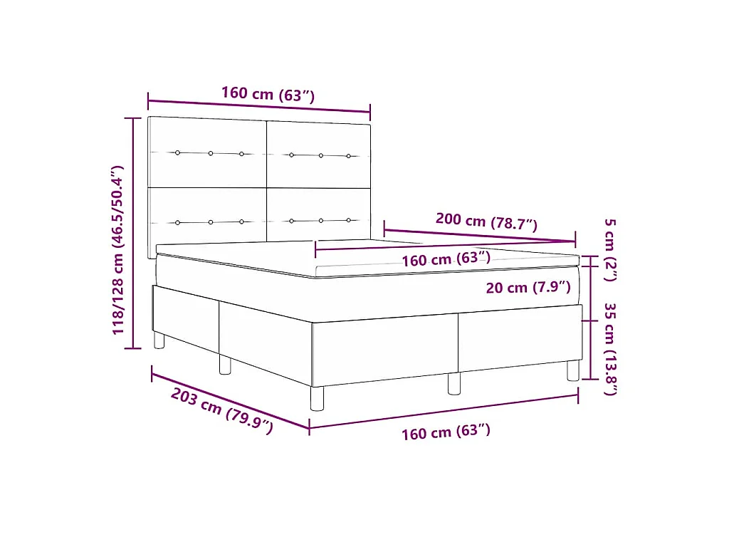 Boxspringbed met hoofdeinde Lichtgrijs 160 x 200 cm Stof