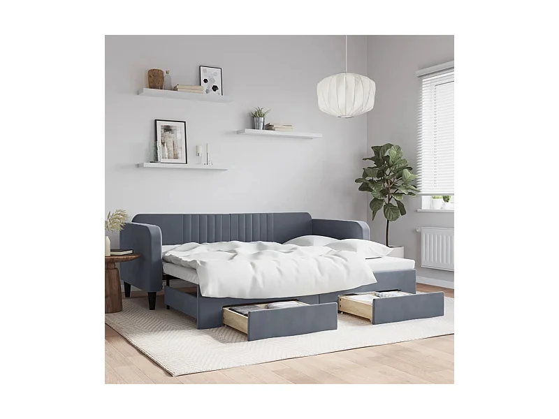 Tagesbett Ausziehbar mit Schubladen Dunkelgrau 90x200 cm Samt