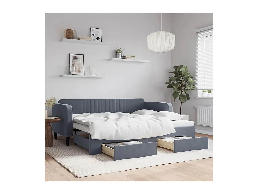 Divano Letto Estraibile Cassetti Grigio Scuro 90x200cm Velluto