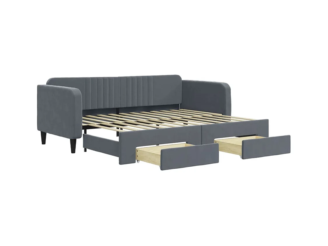 Divano Letto Estraibile Cassetti Grigio Scuro 90x200cm Velluto