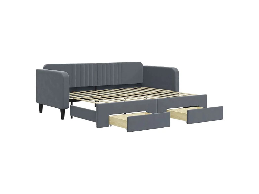 Tagesbett Ausziehbar mit Schubladen Dunkelgrau 90x200 cm Samt