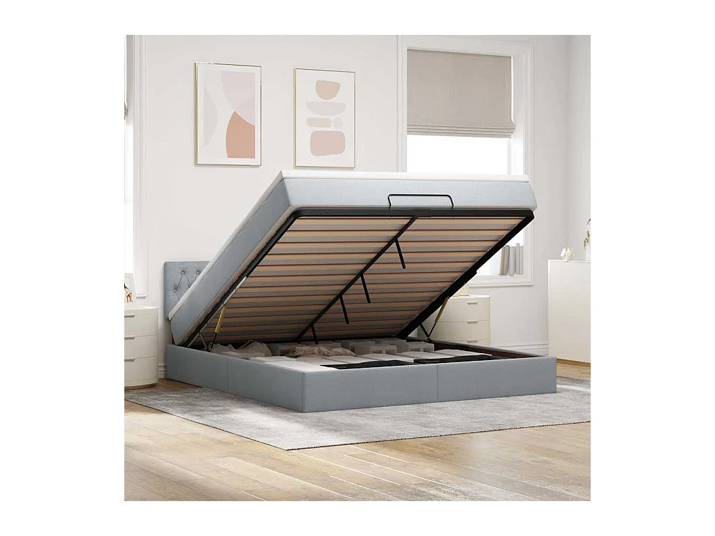 Lit ottoman avec matelas et LED Gris clair 180x200 cm tissu