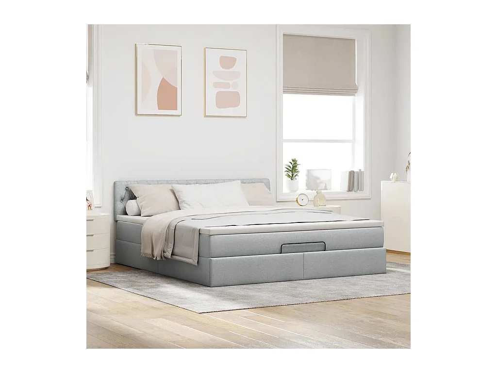 Lit ottoman avec matelas et LED Gris clair 180x200 cm tissu