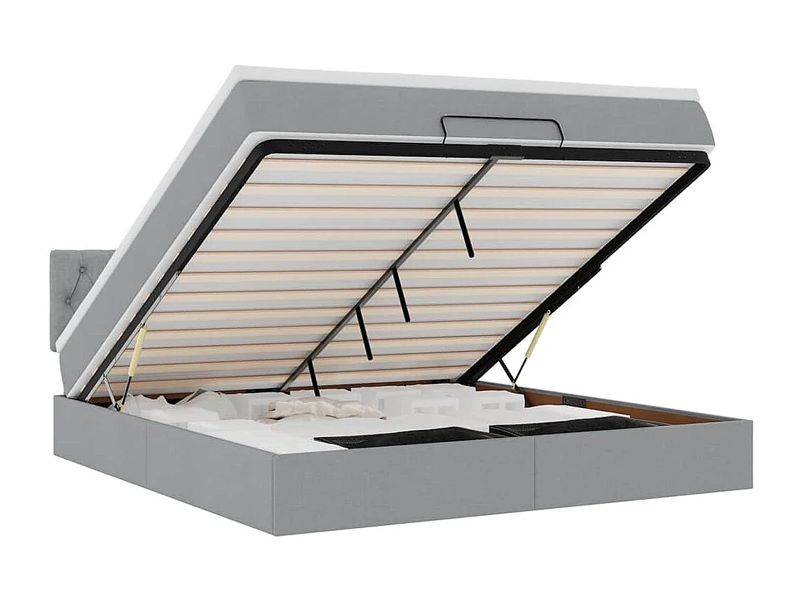 Ottomane Bett mit Matratze & LEDs Hellgrau 180x200 cm Stoff