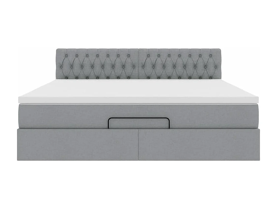 Ottomane Bett mit Matratze & LEDs Hellgrau 180x200 cm Stoff