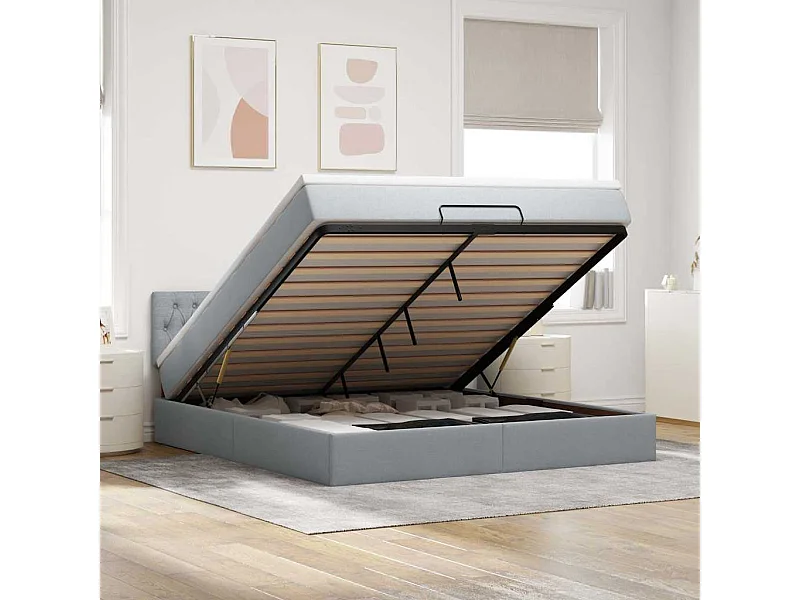 Lit ottoman avec matelas et LED Gris clair 180x200 cm tissu