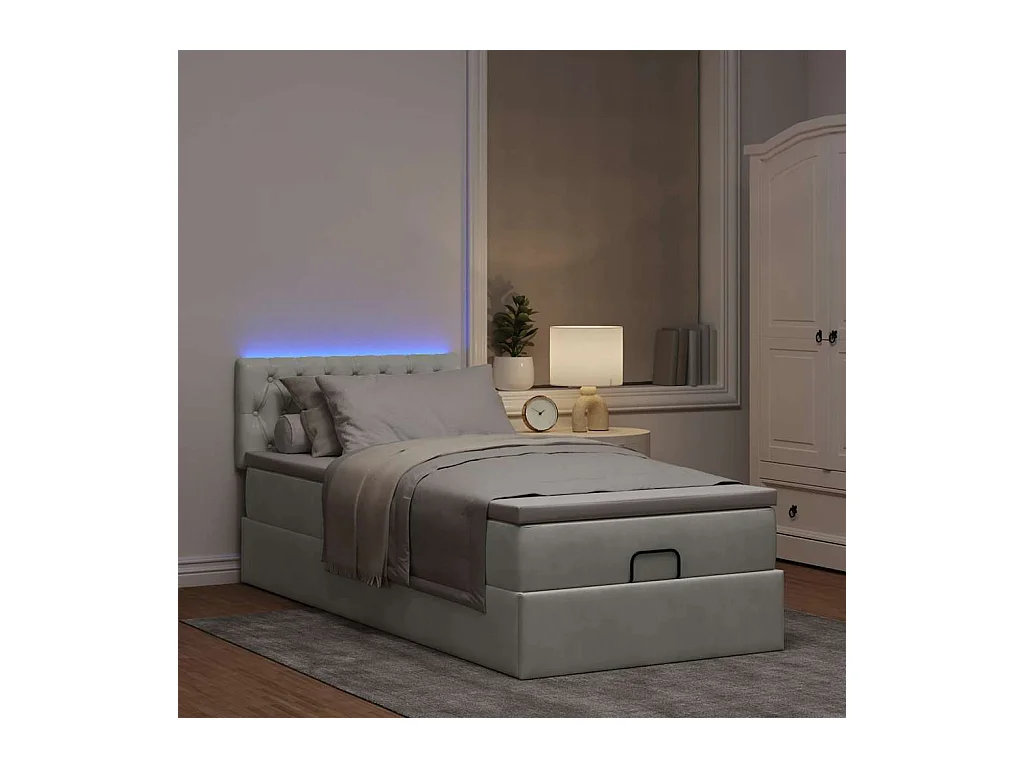 Cadre de lit ottoman et matelas gris clair 90x200 cm velours