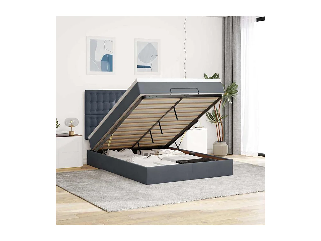 Cadre de lit ottoman avec matelas gris foncé 140x200 cm velours