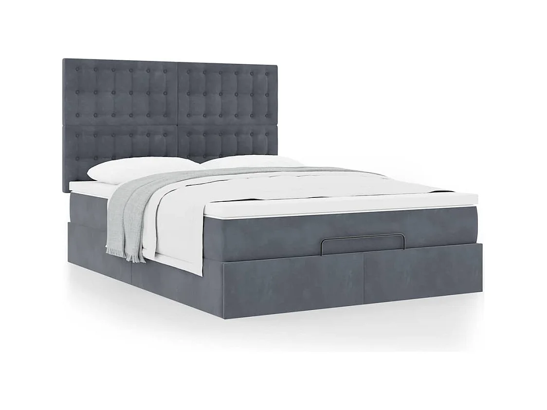 Cadre de lit ottoman avec matelas gris foncé 140x200 cm velours