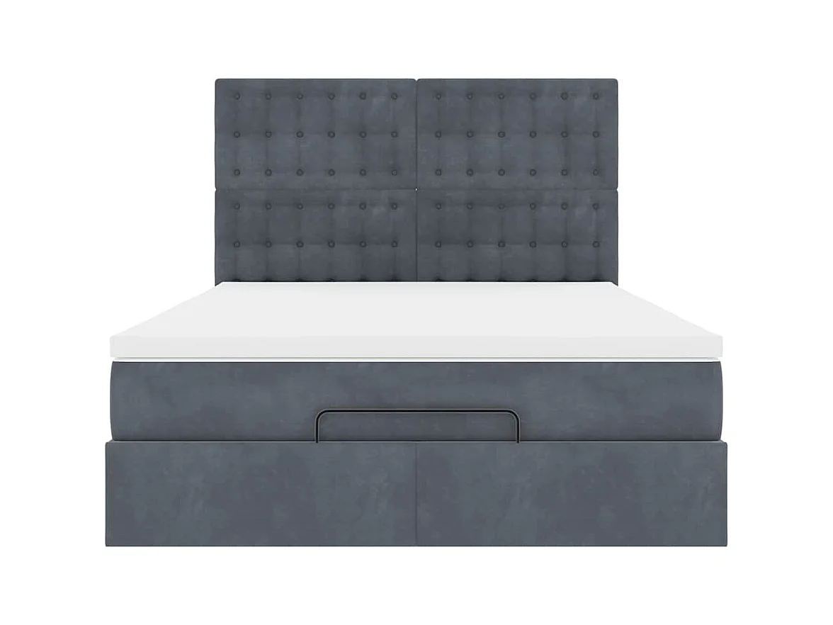 Cadre de lit ottoman avec matelas gris foncé 140x200 cm velours