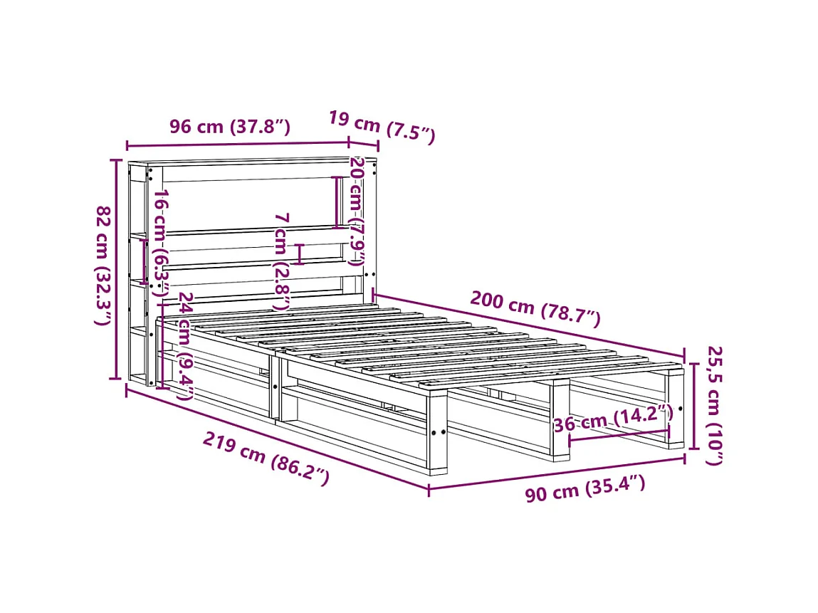 Cadre de lit sans matelas 90x200 cm bois de pin massif