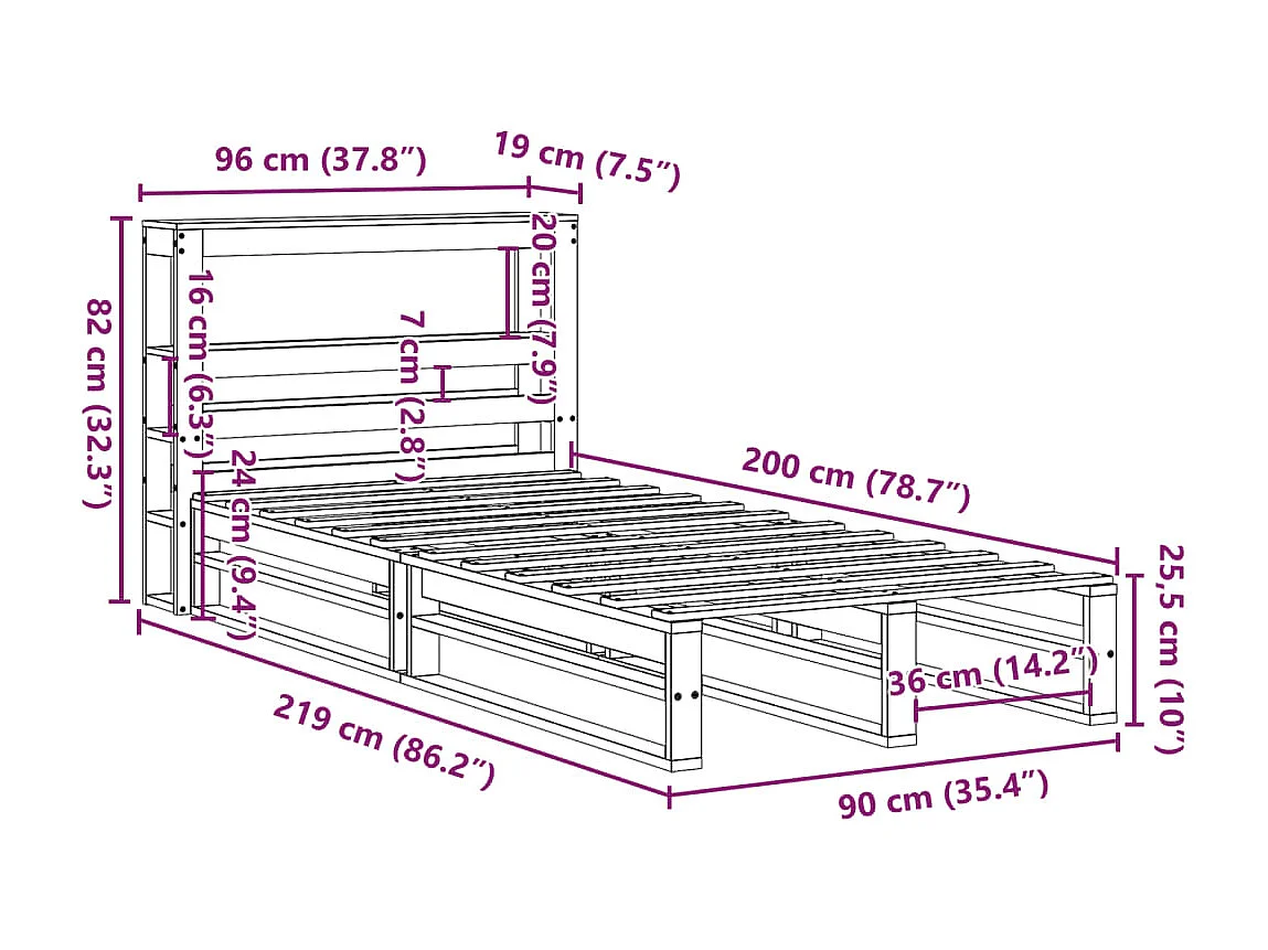 Bedframe zonder matras massief grenenhout 90x200 cm