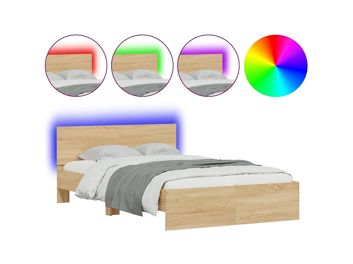 Bedframe met hoofdeinde en LED sonoma eikenkleurig 140x200 cm
