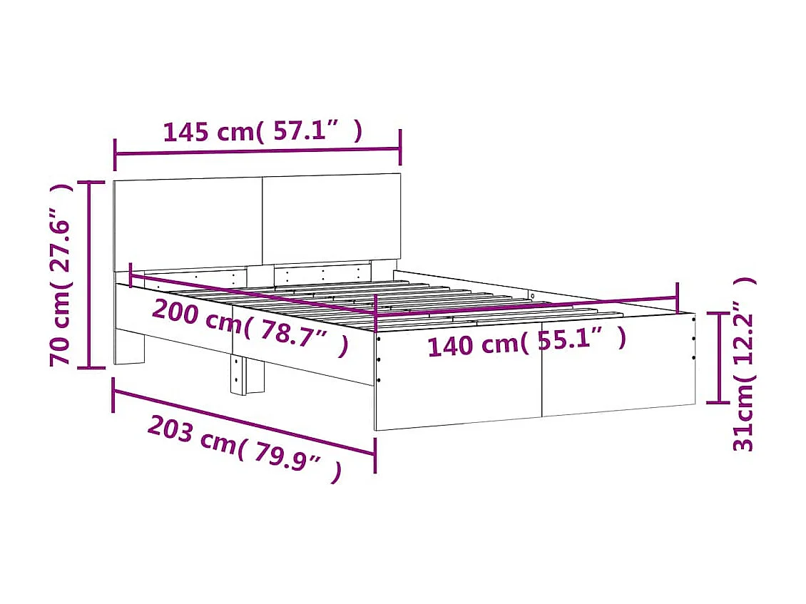 Bettgestell mit Kopfteil LED-Beleuchtung Sonoma-Eiche 140x200cm