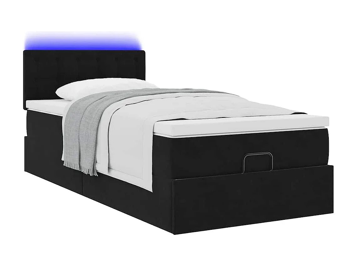 Ottoman-Bett mit Matratze & LEDs Schwarz 90x190 cm Samt