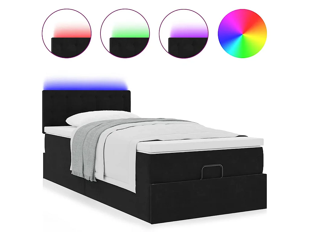 Ottoman-Bett mit Matratze & LEDs Schwarz 90x190 cm Samt