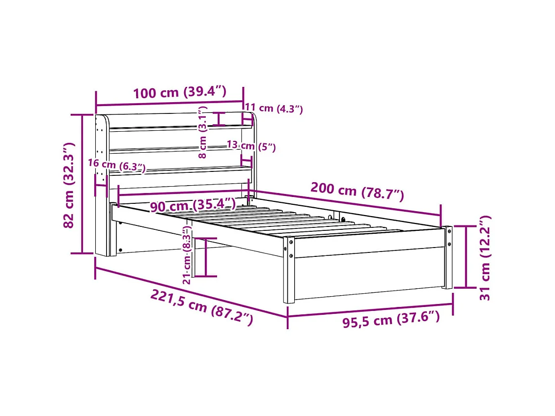 Bettgestell mit Kopfteil ohne Matratze 90x200 cm