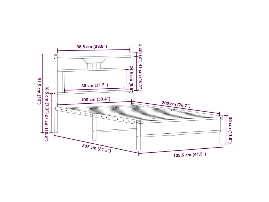 Giroletto senza Materasso Rovere Fumo 100x200 cm in Truciolato