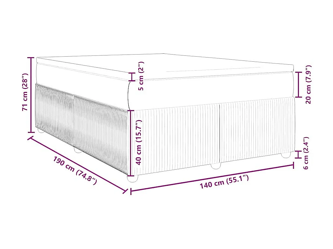 Boxspringbett mit Matratze Dunkelblau 140x190 cm Samt
