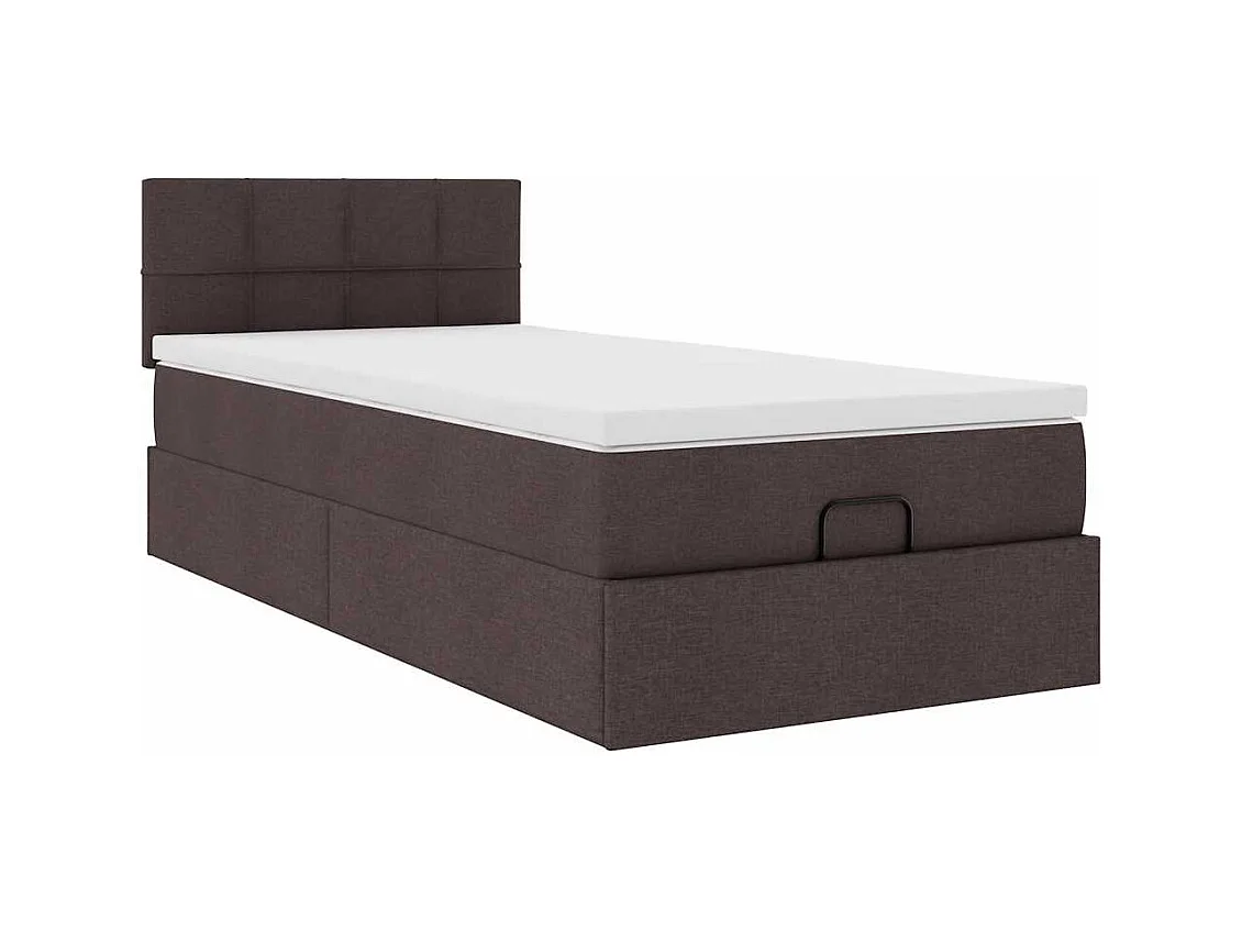 Lit ottoman avec matelas marron foncé 90x200 cm tissu