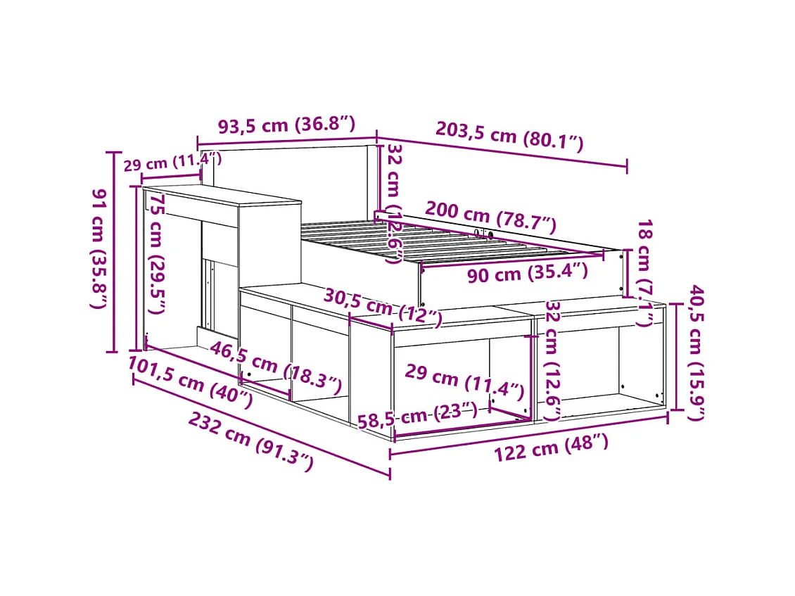 Massivholzbett ohne Matratze 90x200 Kiefernholz