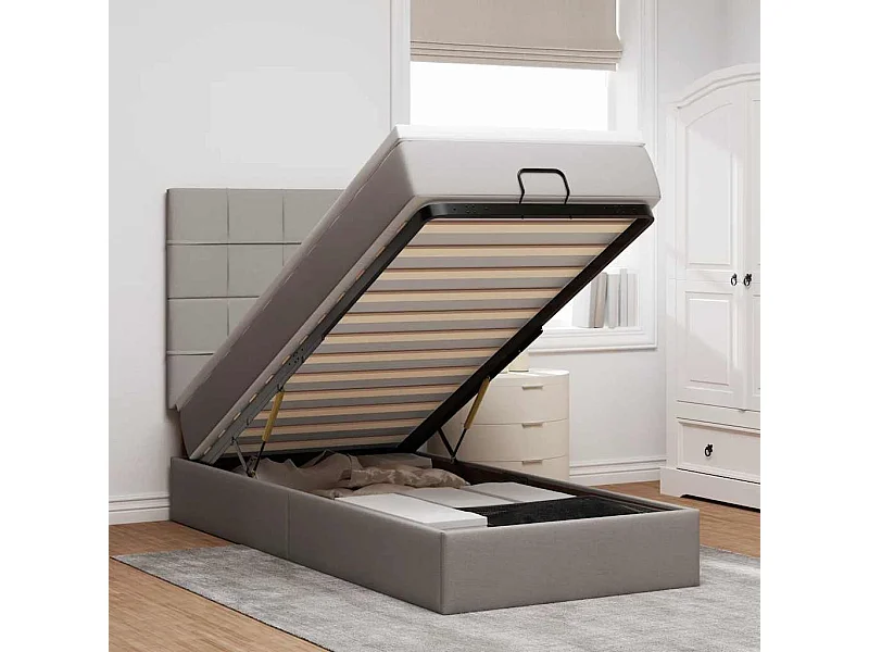 Ottoman-Bett mit Matratze & LEDs Taupe 100x200 cm Stoff