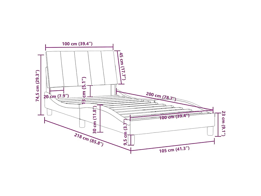 Bedframe zonder matras "Hanko" fluweel blauw 100x200 cm