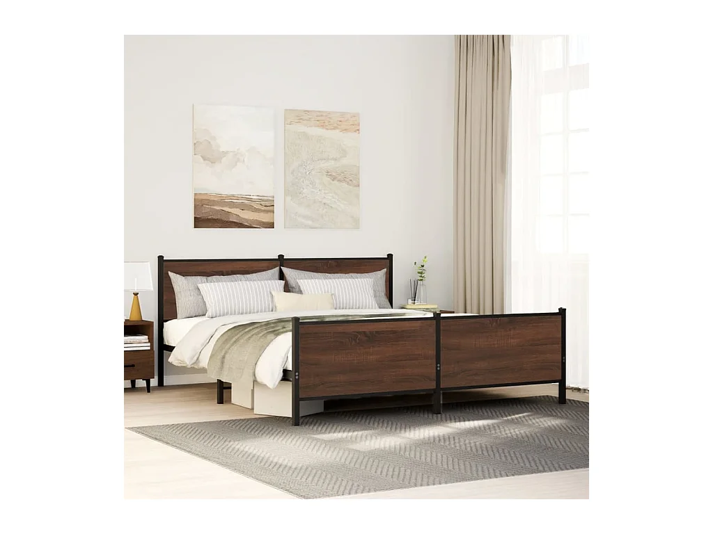 Cadre de lit en métal sans matelas chêne marron 140x190 cm