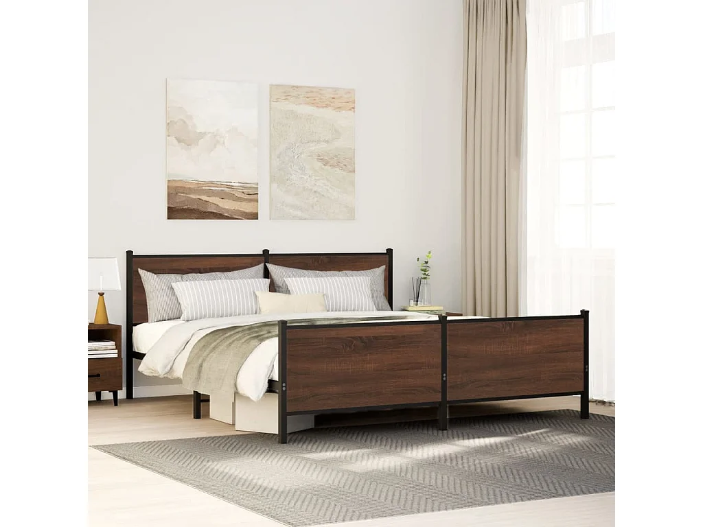 Bedframe zonder matras metaal bruin eikenkleurig 140x190 cm